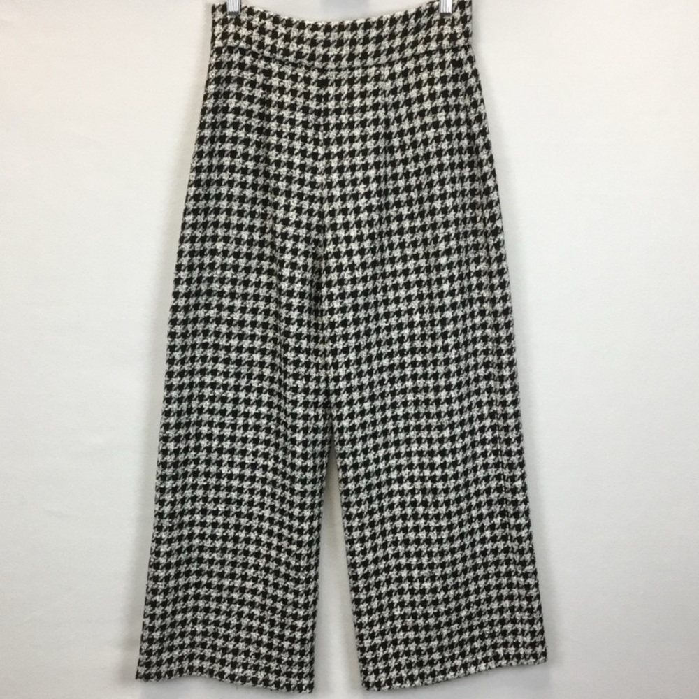 NWT ZARA BLACK WHITE HOUNDSTOOTH PANTS BLOGGERS FAVORITE OLD MONEY STYLE